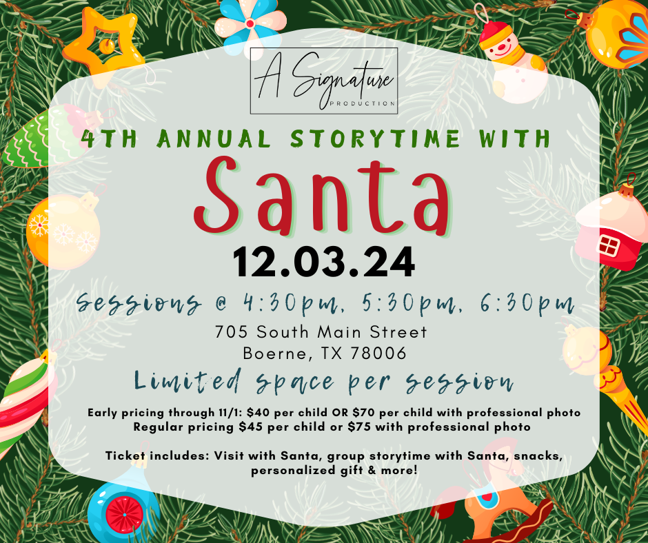 Storytime with Santa, A Signature Production, Christmas in Boerne, Kids Santa Photos